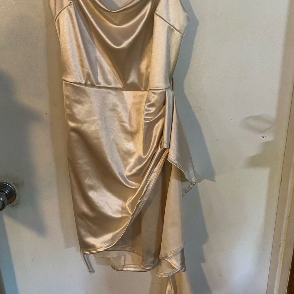 Windsor Gold Asymmetrical Ruched Bodycon Dress